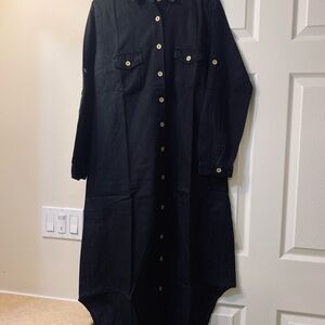 Black Button-Up Long Shirt Dress
